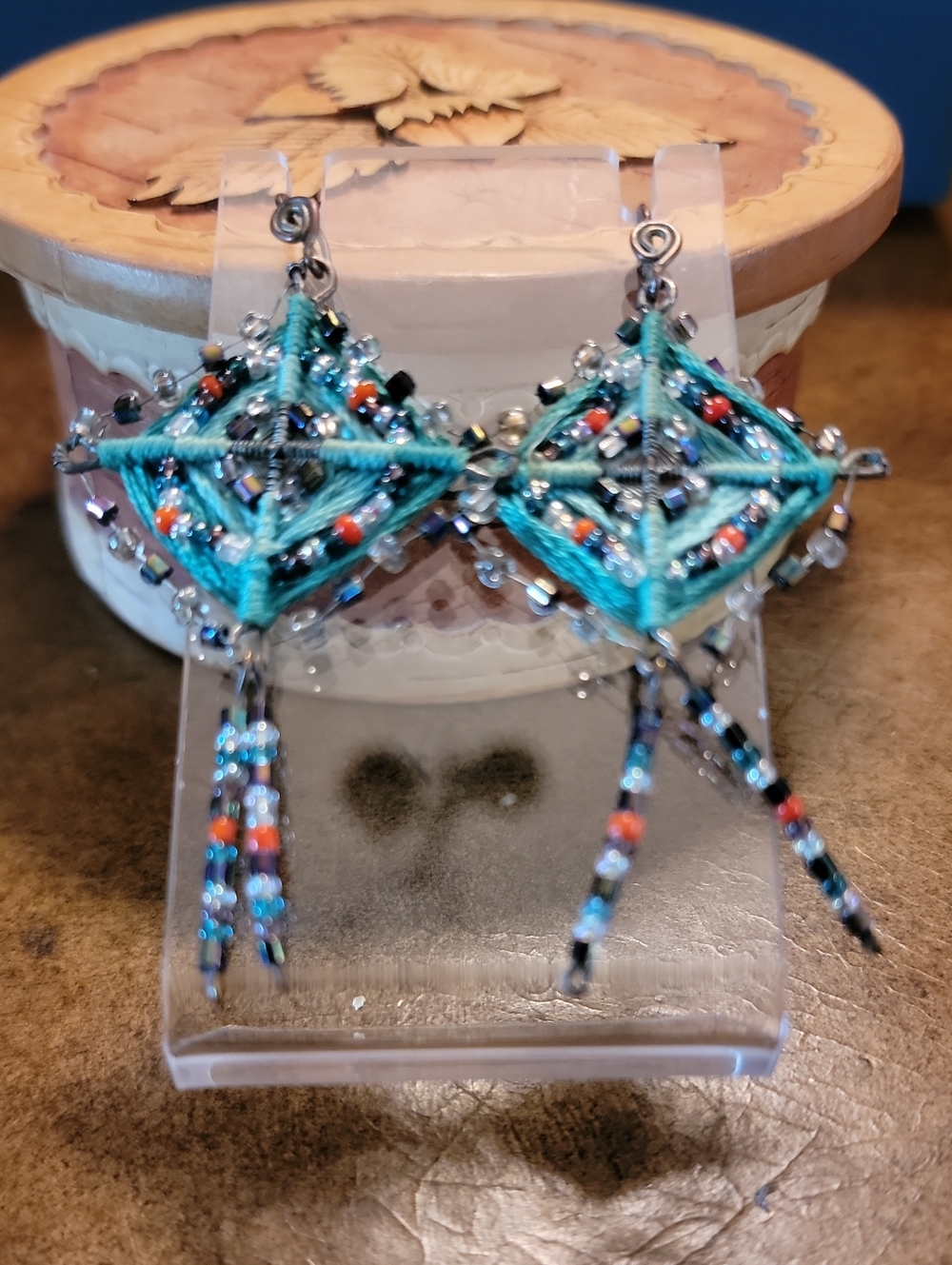 Handmade TibetanTurquoise Beaded And Crystal Dangle Earrings
